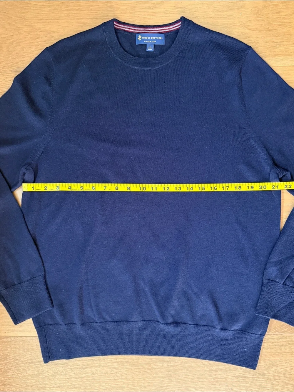 Brooks Brothers 100% Merino Wool Italian Yarn Navy Blue Crewneck Sweater Mens L